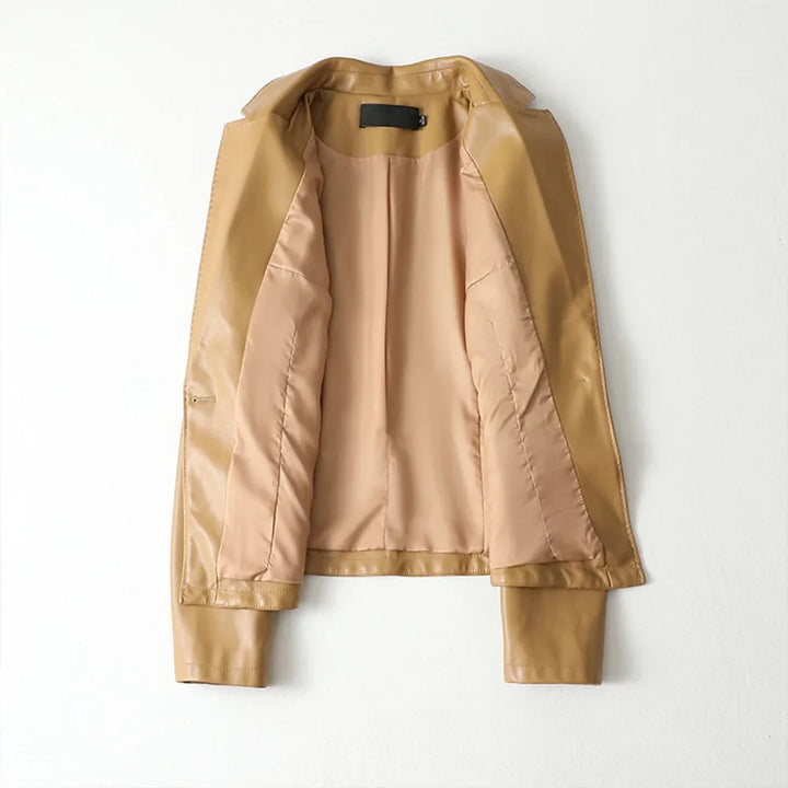 Women’s Lambskin Leather Blazer with Notch Lapel