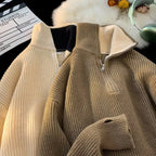 Y2K Half-Zip Stand-Up Collar Pullover Sweater Men-HighTouch