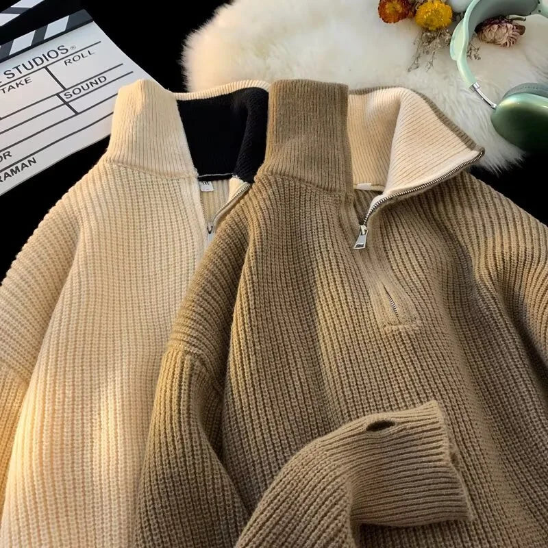 Y2K Half-Zip Stand-Up Collar Pullover Sweater Men