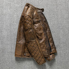 Vintage Yellow-Brown Cowhide Slim Fit Biker Jacket – Motorcycle Coat-HighTouch