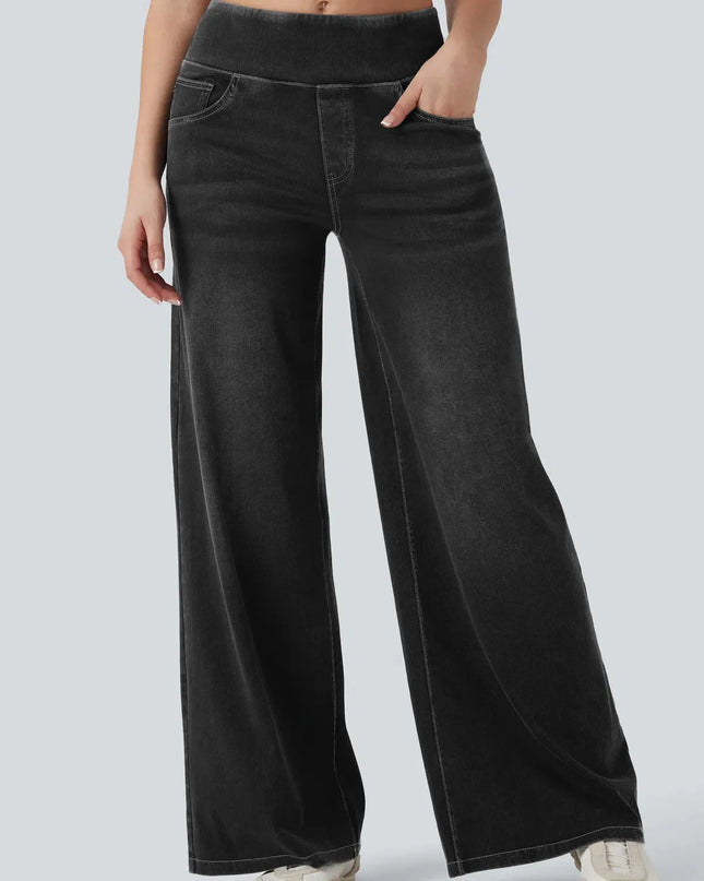 High-Waist Wide-Leg Zip Denim Jeans