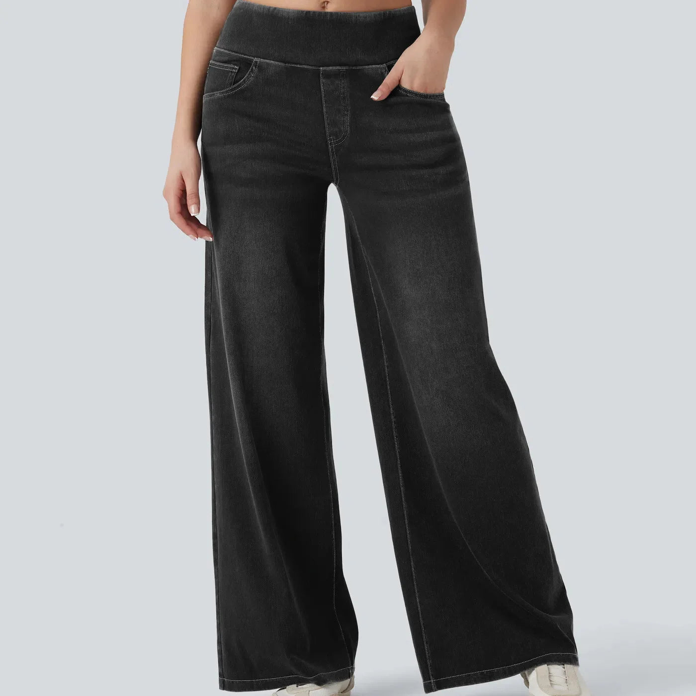 High-Waist Wide-Leg Zip Denim Jeans