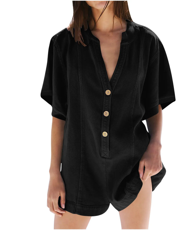 Plus‑Size Button‑Front Short‑Sleeve Romper