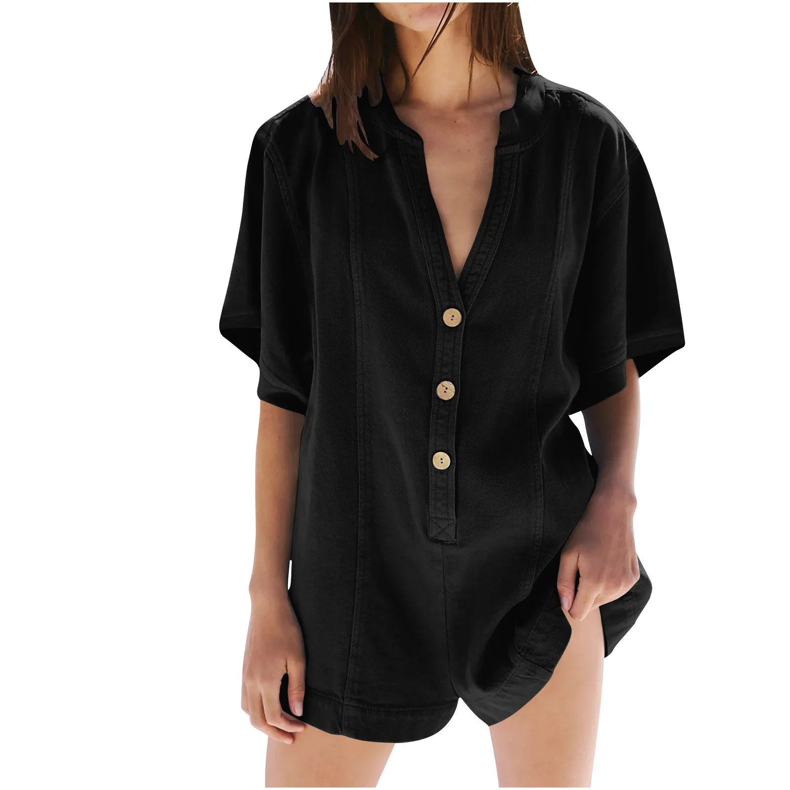 Plus‑Size Button‑Front Short‑Sleeve Romper