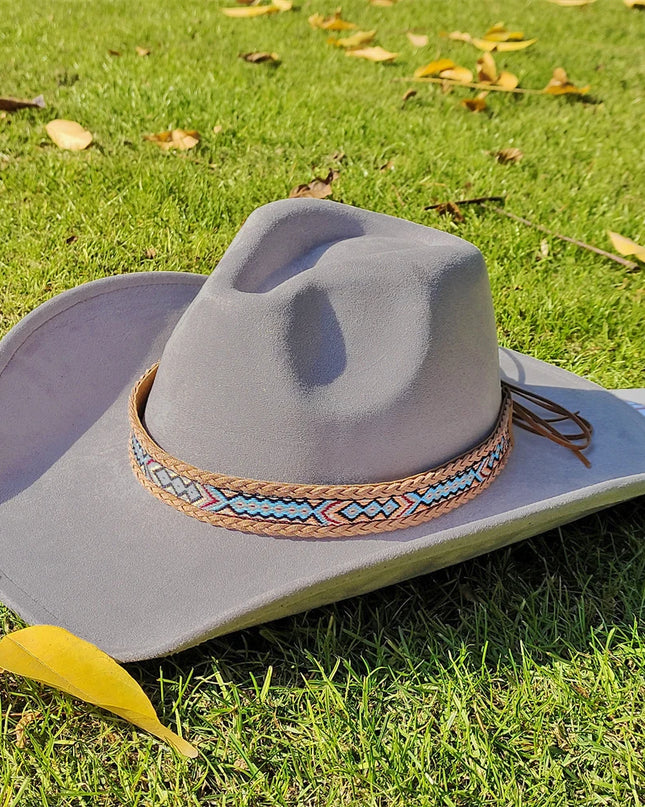 Suede Wide-Brim Western Cowboy Fedora Adjustable Fit