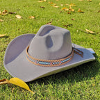 Suede Wide-Brim Western Cowboy Fedora Adjustable Fit-HighTouch