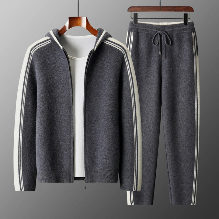 Men's Winter Merino Wool Knit Set Hooded Cardigan & Pants