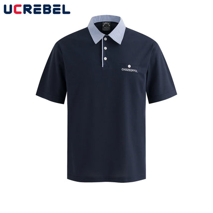 Patchwork Letter-Embroidery Polo – Retro High-Street Short-Sleeve Men’s Tee