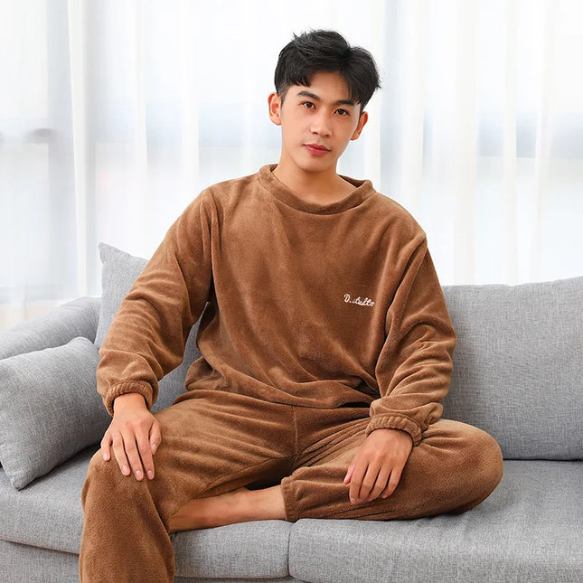 Thick Coral Velvet 2-Piece Pajama Set Men