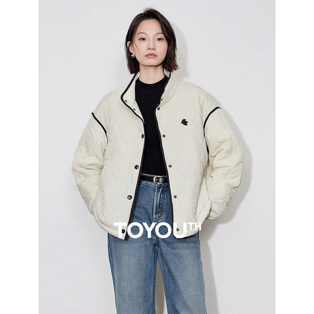 Contrast-Colour Spliced Thick Cotton Women’s Winter Long Coat