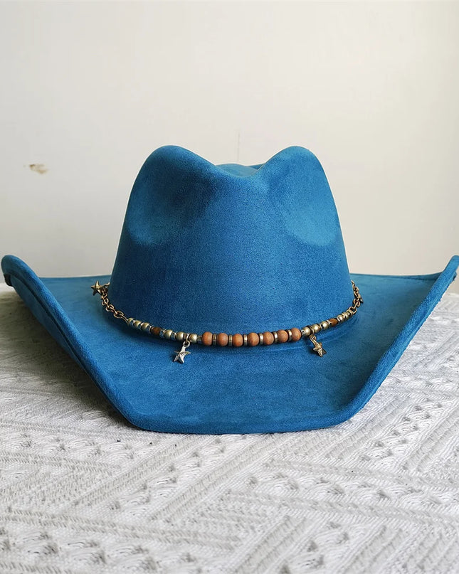 Suede Wide-Brim Western Cowboy Fedora Adjustable Fit
