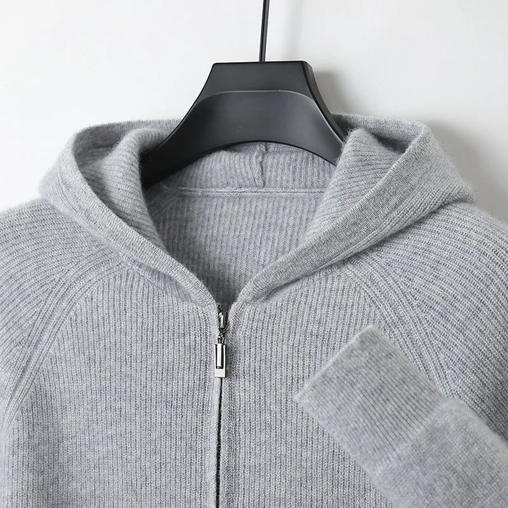 Wool Zip Hoodie Cardigan Men ‒ Thick Knit Autumn/Winter Zip Jacket-HighTouch