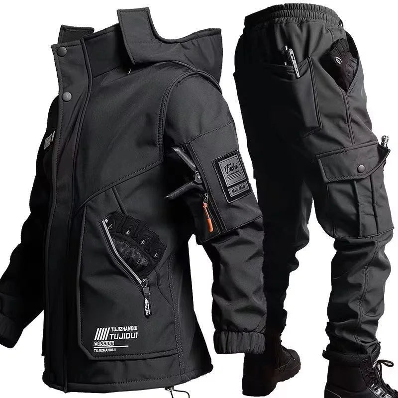 Men'S Motorcycle Jacket With Autumn And Winter Velvet Training Set Anti-Wear Waterproof Cold Resistant Jacket