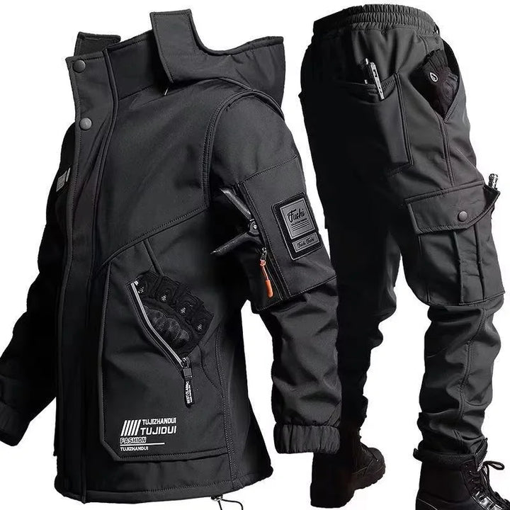 Men'S Motorcycle Jacket With Autumn And Winter Velvet Training Set Anti-Wear Waterproof Cold Resistant Jacket