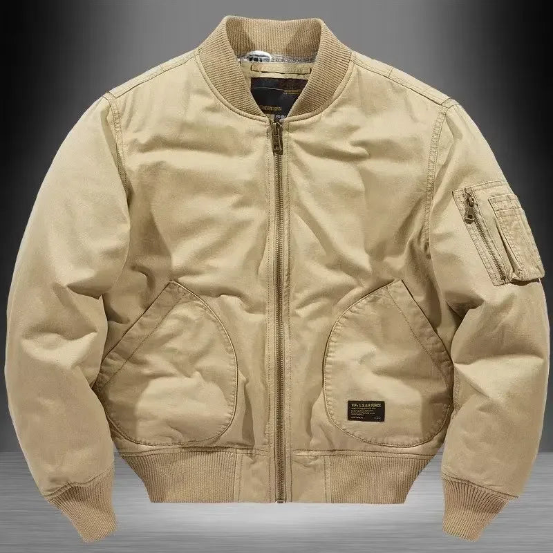 Unisex Vintage Cotton Loose-Fit Bomber Jacket – Lightweight Streetwear-HighTouch