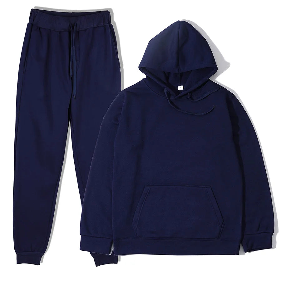 Men’s Solid Color Hoodie & Jogger Tracksuit Set-HighTouch
