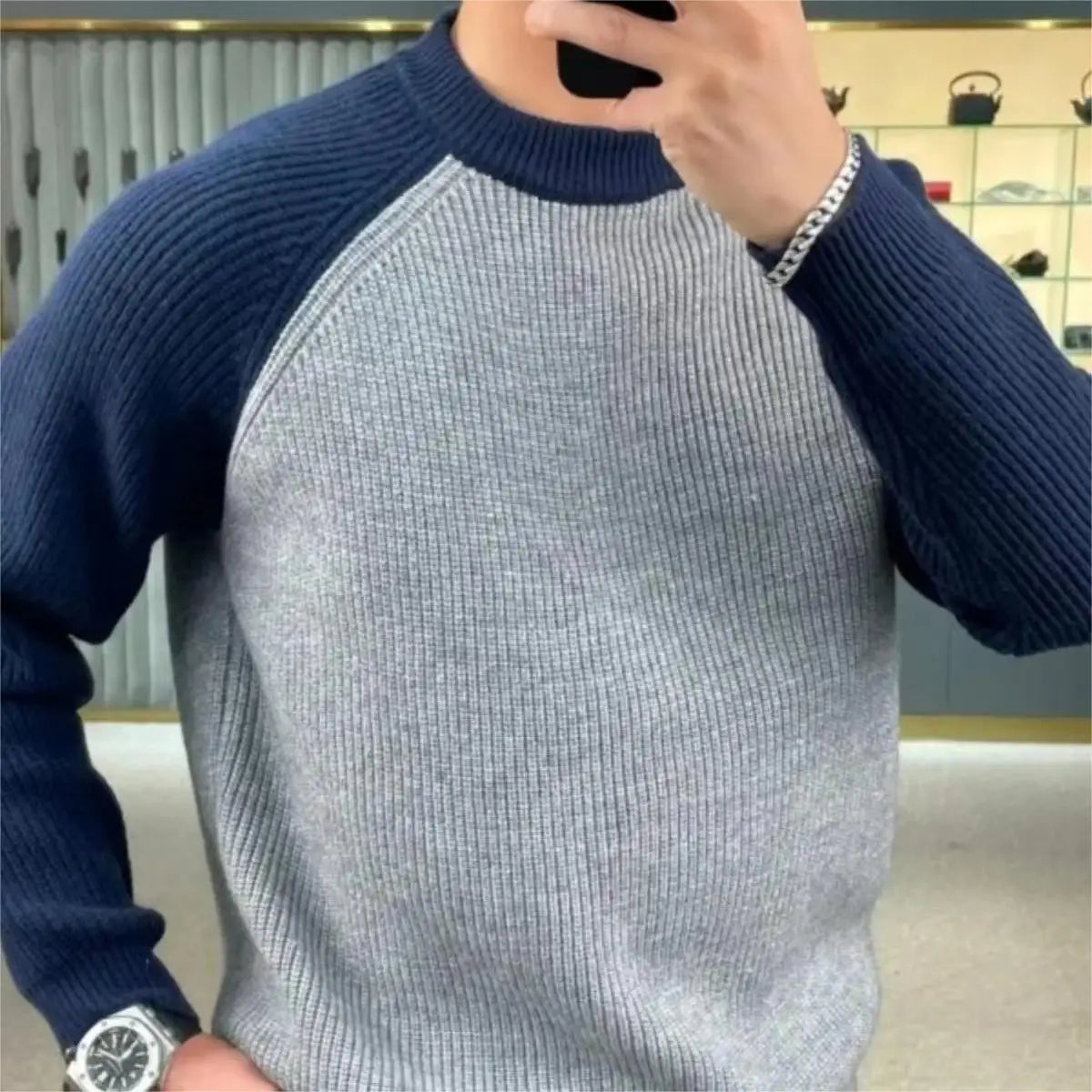 Color-Blocked Pullover Sweater Men