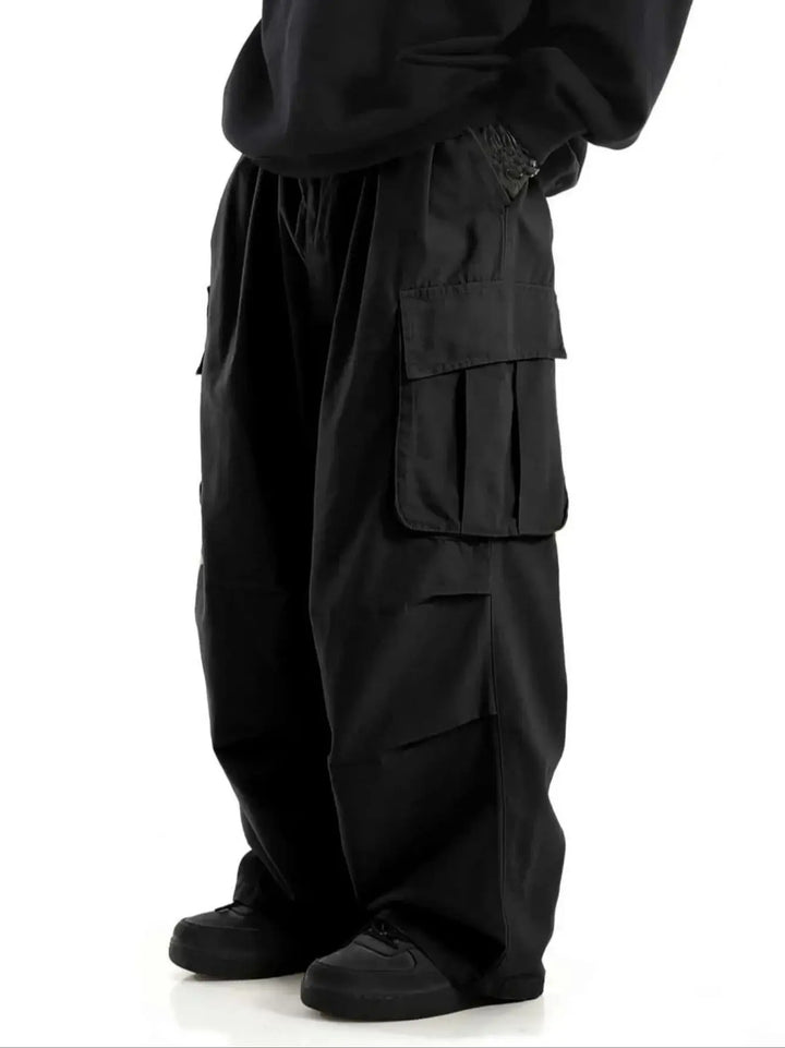 Plus Size Men's Workwear Wide Leg Pants Loose Street Style Trendy Cargo Trousers