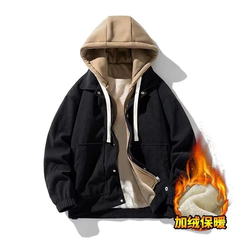 Unisex Oversized Corduroy Hoodie Jacket – Textured Winter Streetwear-HighTouch