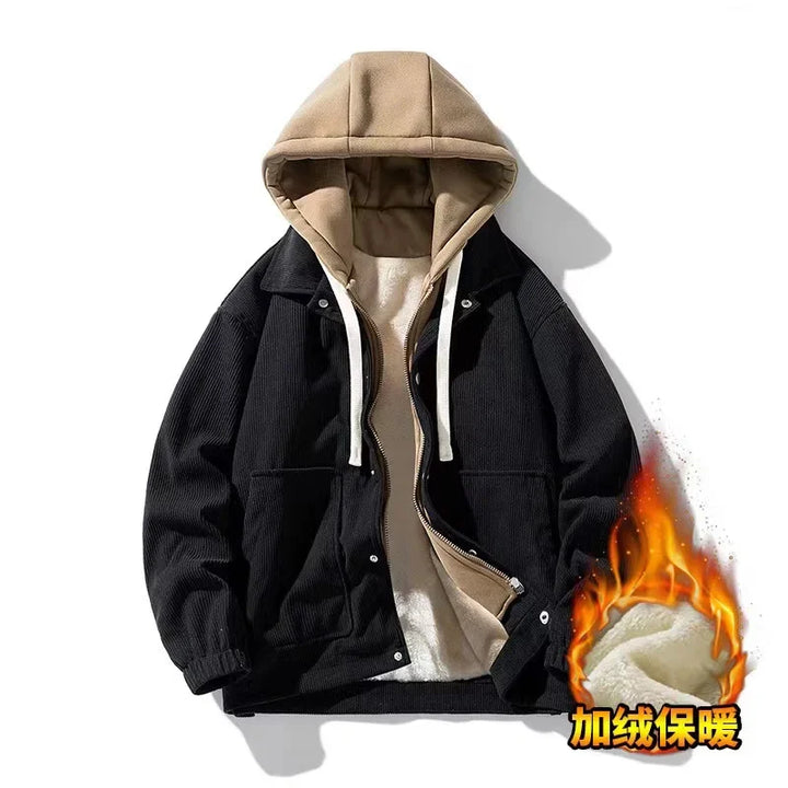 Unisex Oversized Corduroy Hoodie Jacket – Textured Winter Streetwear-HighTouch