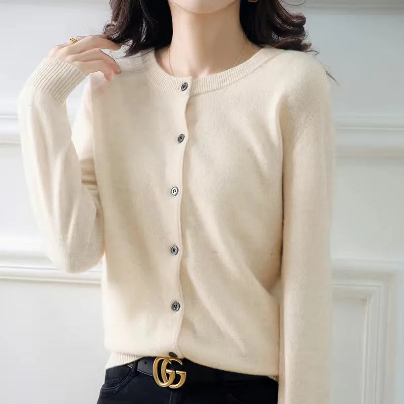Women's Cardigans Sweater O-neck Solid Cardigans-HighTouch