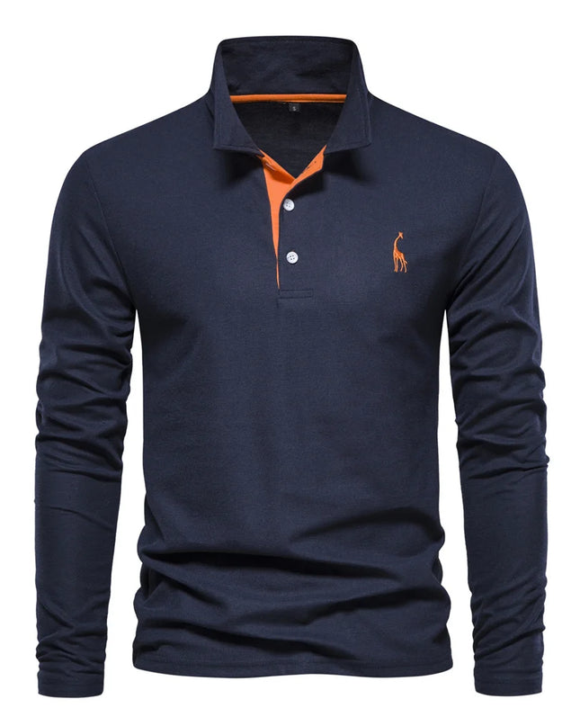 Men’s Deer-Embroidered Long Sleeve Polo