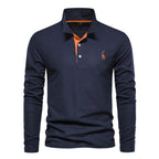 Men’s Deer-Embroidered Long Sleeve Polo-HighTouch