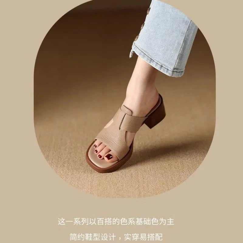 Women’s Vintage Square Toe Tuck-Strap Sandals Casual Summer Shoes-HighTouch