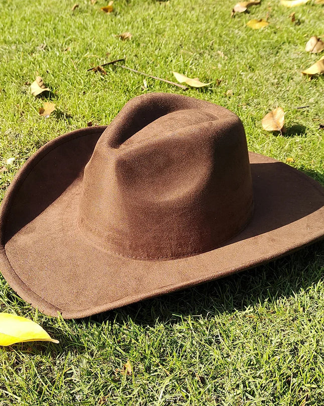 Suede Wide-Brim Western Cowboy Fedora Adjustable Fit