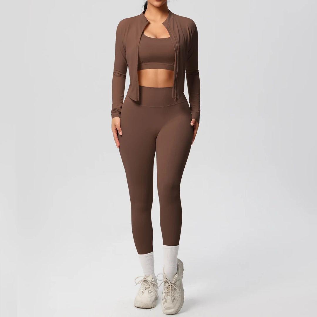 Women Gym Set 3 Piece Workout Outfit Fitness Activewear-HighTouch