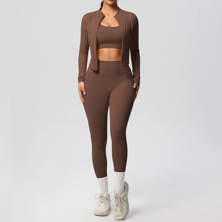 Women Gym Set 3 Piece Workout Outfit Fitness Activewear-HighTouch