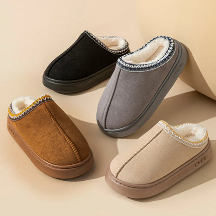 Platform Plush Cotton Unisex Slippers – Warm Fluffy Soft Sole Indoor & Outdoor