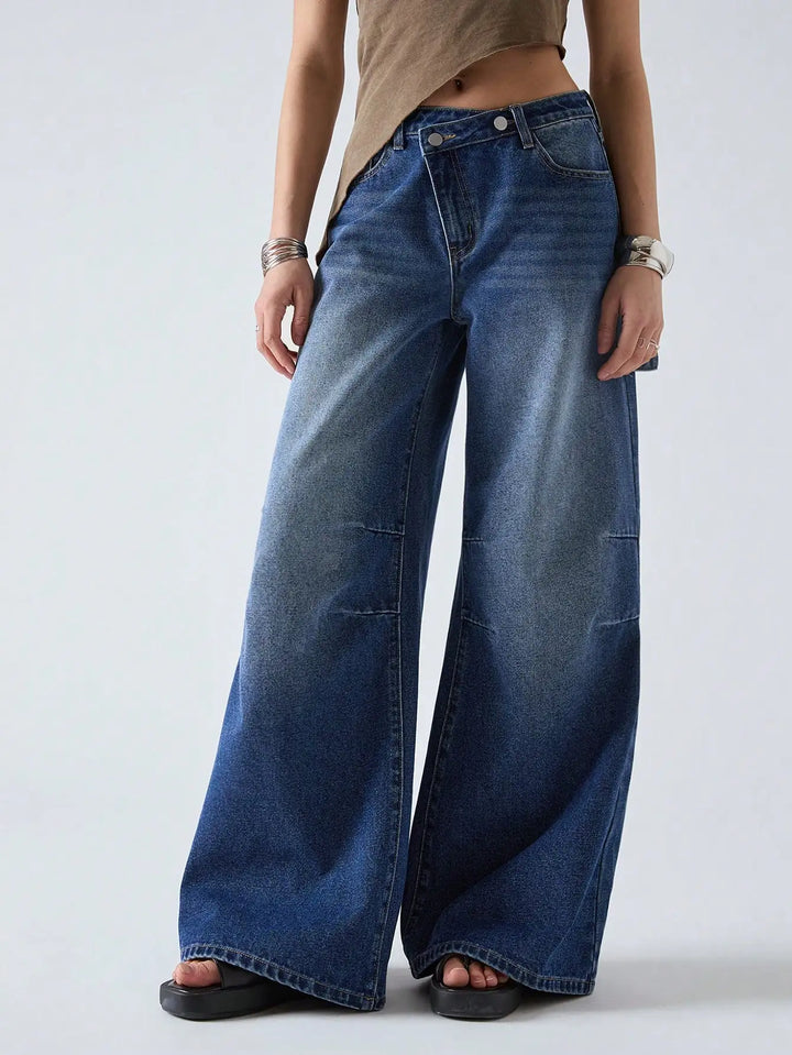 Women’s American Retro Wide-Leg Jeans High-Waist Denim Pants-HighTouch