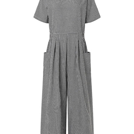 ZANZEA Gingham Wide-Leg Jumpsuit – Pleated Waist Casual Romper