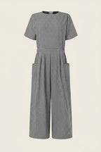 Gingham Wide-Leg Jumpsuit – Pleated Waist Casual Romper-HighTouch