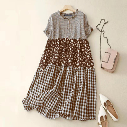Zanzea Plaid Pleated Maxi Dress