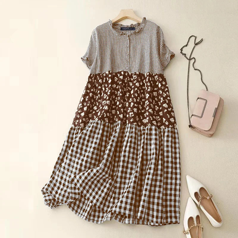 Zanzea Plaid Pleated Maxi Dress-HighTouch