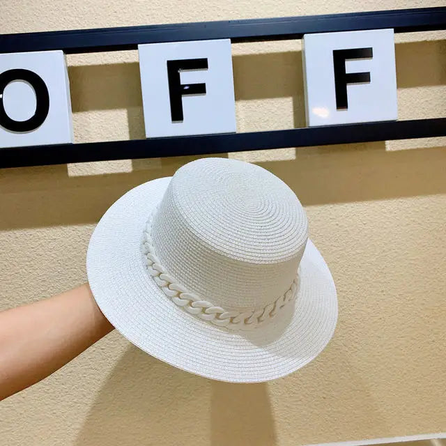 Adjustable Flat‑Top Yellow Straw Fedora