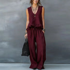 Summer - Women Sleeveless Ruffle Top & Pants Resort Set