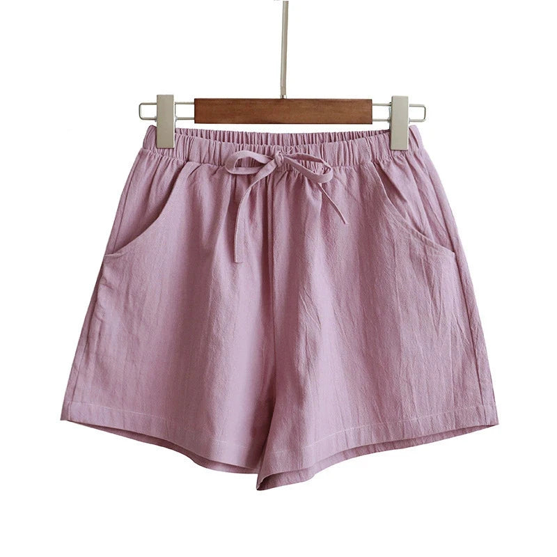 Relaxed High-Waist Cotton Linen Shorts – Cool Comfort Meets Chic Styling-HighTouch
