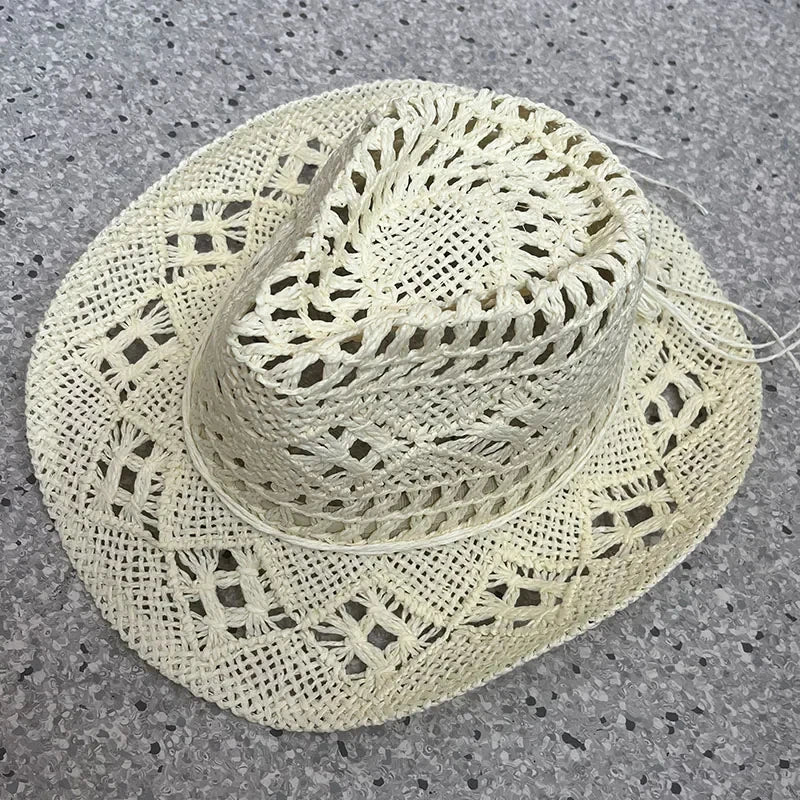 Bohemian Straw Cowboy Sun Hat – Wooden Beads