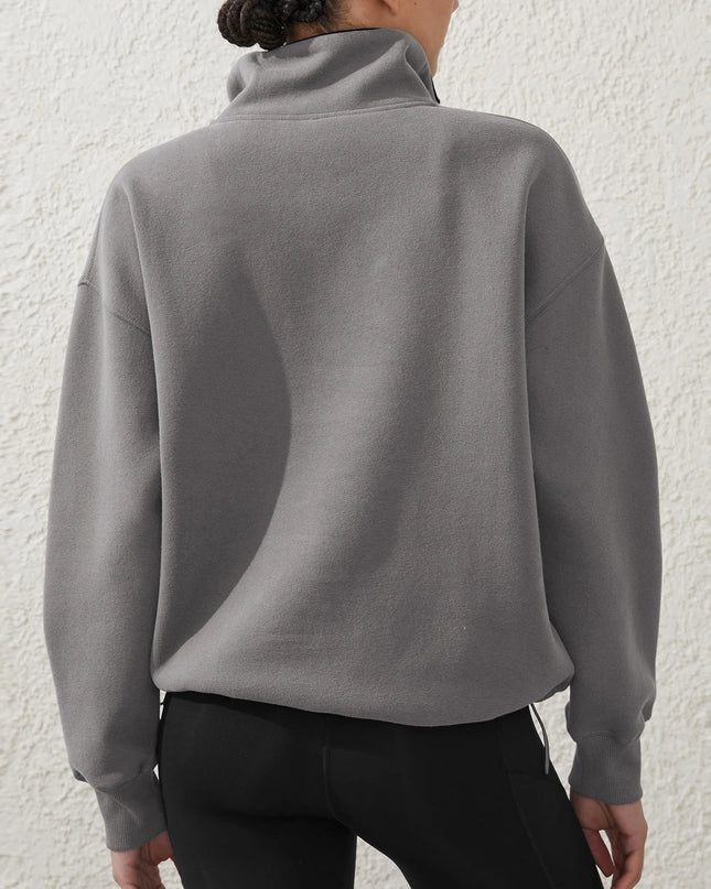 Colour-Block Half-Zip Pullover Sweatshirt – Loose Streetwear Long Sleeve