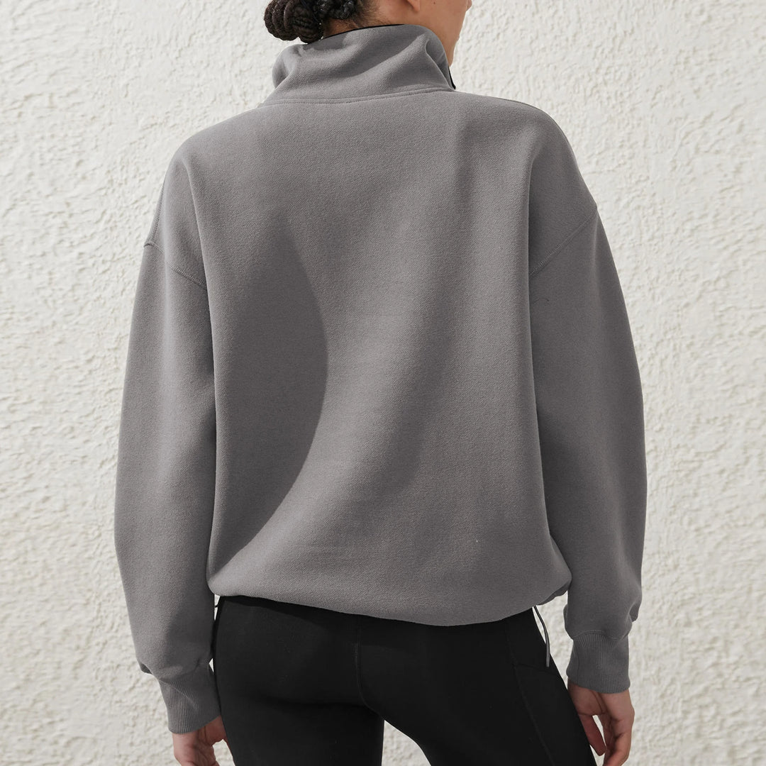 Colour-Block Half-Zip Pullover Sweatshirt – Loose Streetwear Long Sleeve-HighTouch