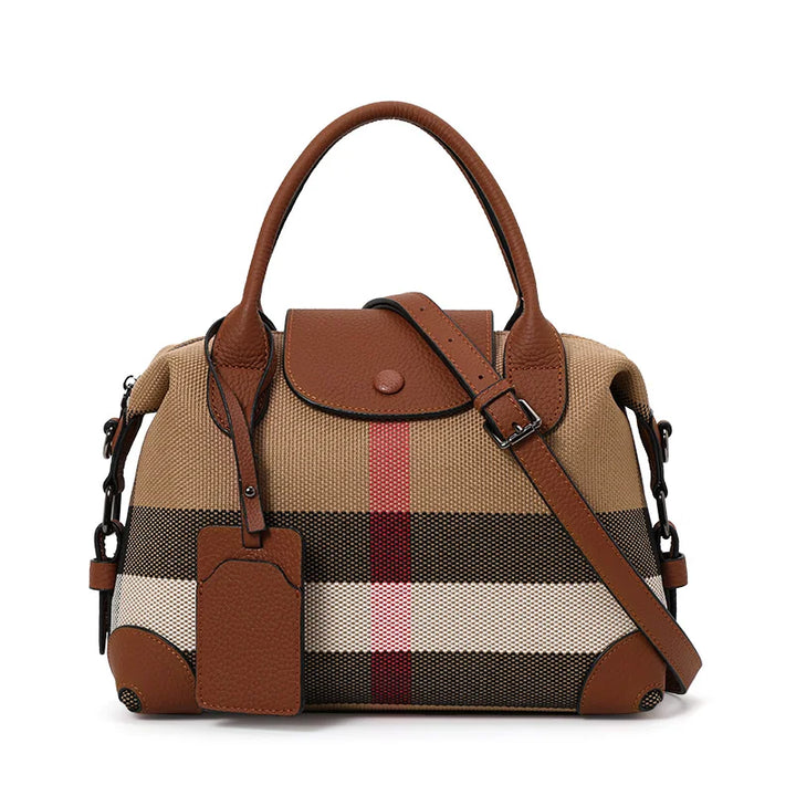 AIDRAN | Retro Plaid Boston Bag – Canvas & Leather-HighTouch