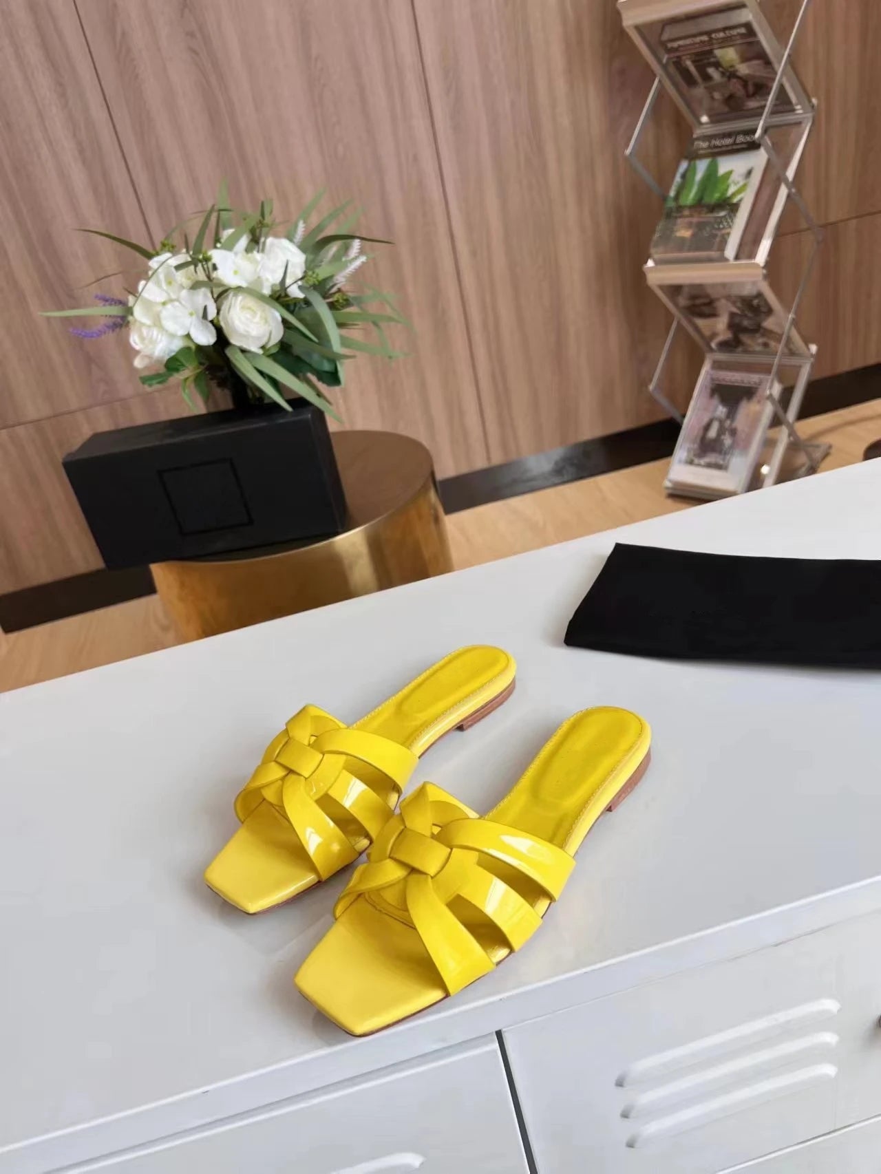 Genuine Leather Square Toe Summer Slides