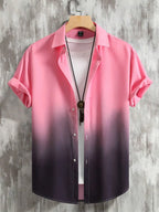Men’s Gradient 3D Print Short Sleeve Shirt-HighTouch