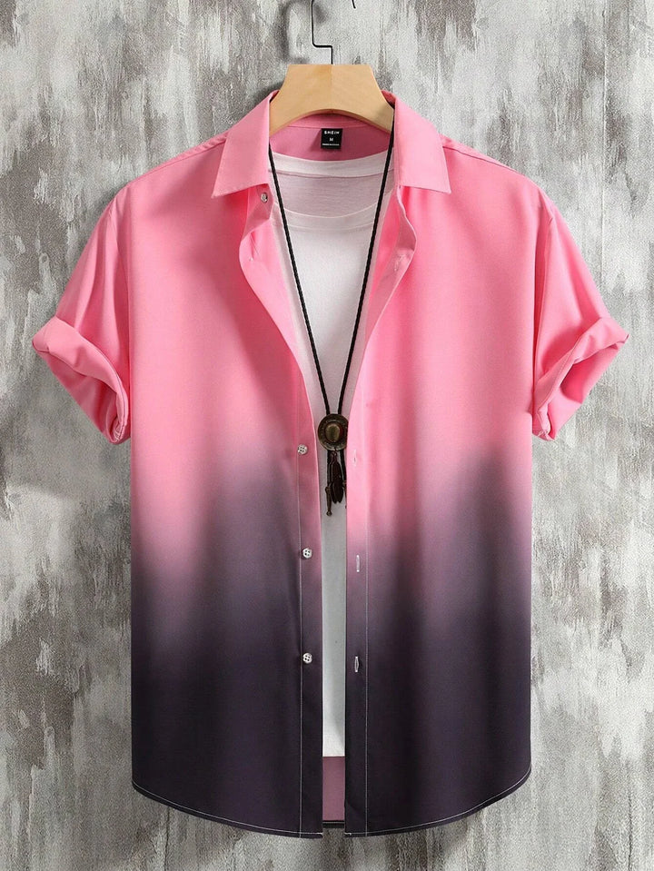Men’s Gradient 3D Print Short Sleeve Shirt-HighTouch
