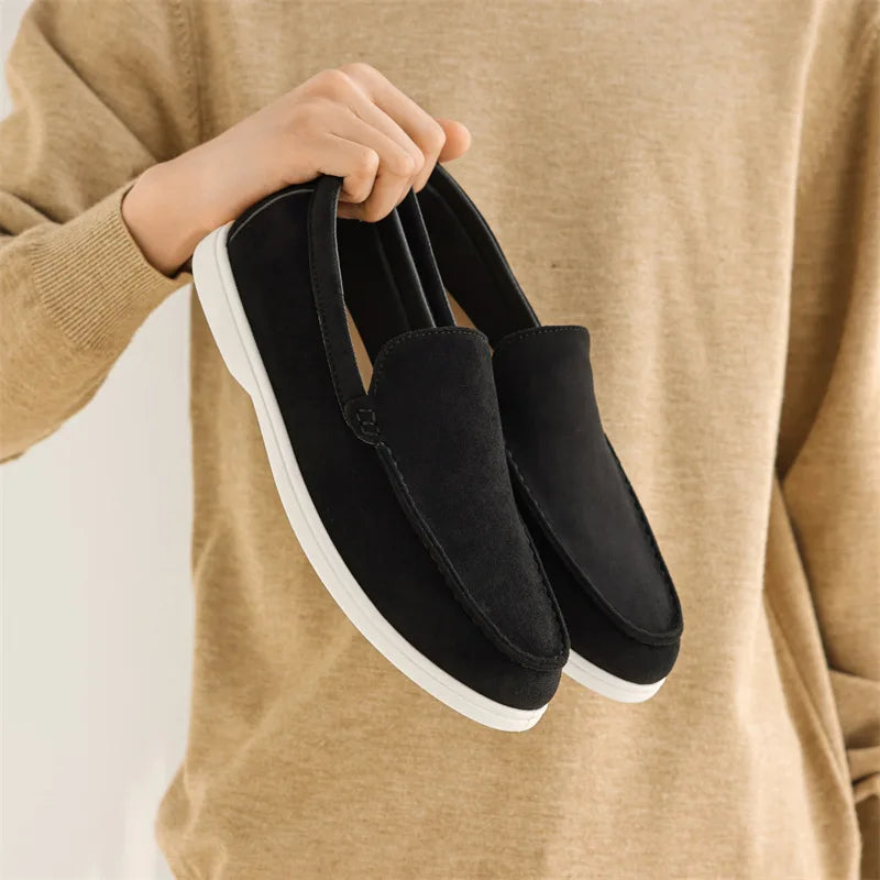 Men’s Suede & Leather Slip-On Loafers-HighTouch