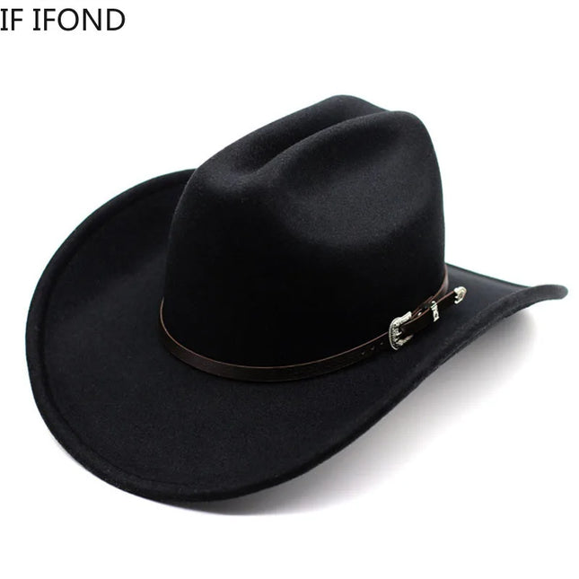Classic Vintage Western Cowboy Hat – Leather Wide Brim Adjustable