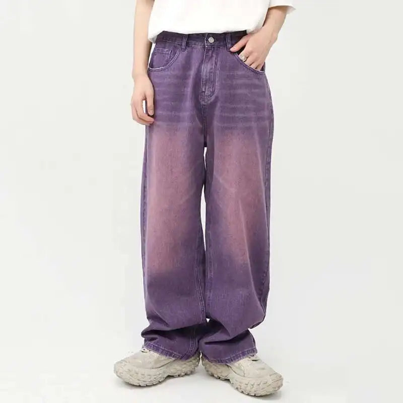 Korean Streetwear Straight-Wide Leg Denim Jeans for Men – Vintage Wash, Baggy Comfort